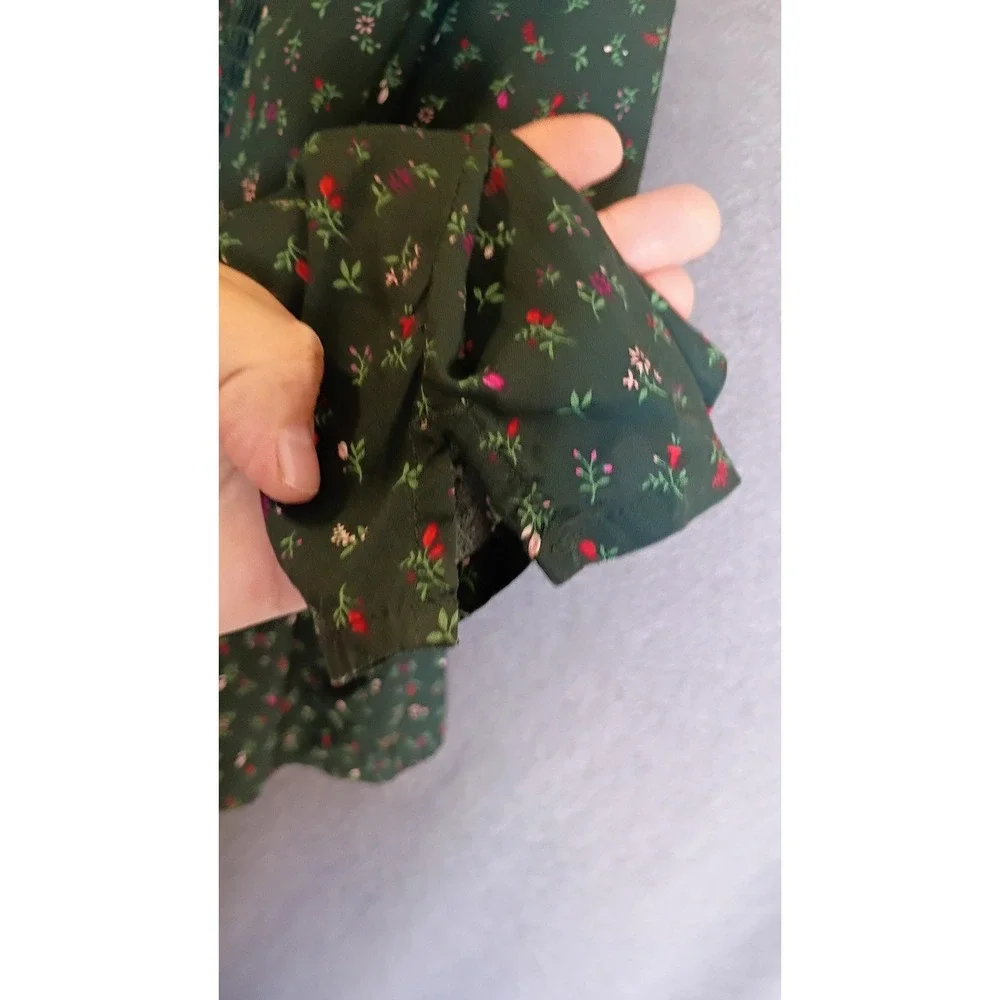 Old Navy Green Ditsy Floral Square Neck Babydoll Top XXL LongSleeve Boho Smocked